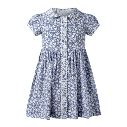 Rachel Riley London Girls Button Front Dress - Blue Floral by Rachel Riley