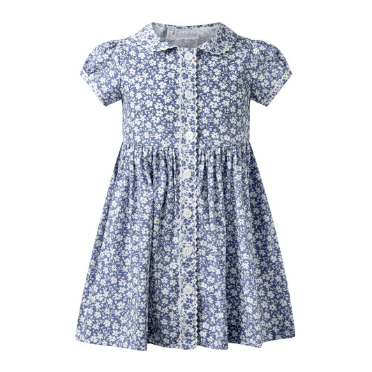 Rachel Riley London Girls Button Front Dress - Blue Floral by Rachel Riley