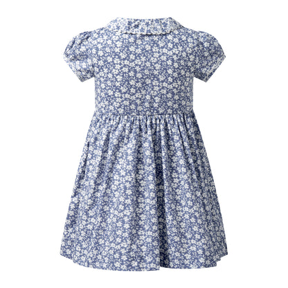 Rachel Riley London Girls Button Front Dress - Blue Floral by Rachel Riley