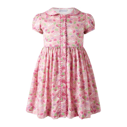 Rachel Riley London Girls Pin Macarons Tea Time Button Front Dress by Rachel Riley
