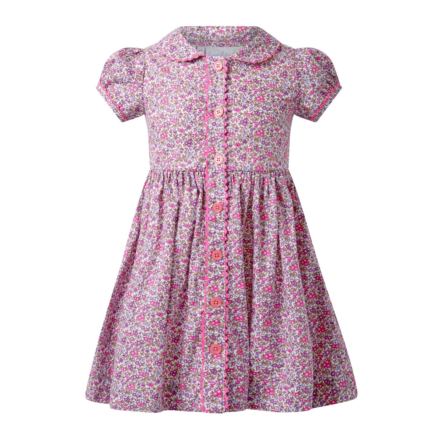 Rachel Riley London Girls Purple Floral Button Front Dress by Rachel Riley