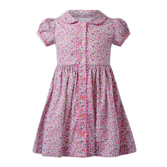 Rachel Riley London Girls Purple Floral Button Front Dress by Rachel Riley