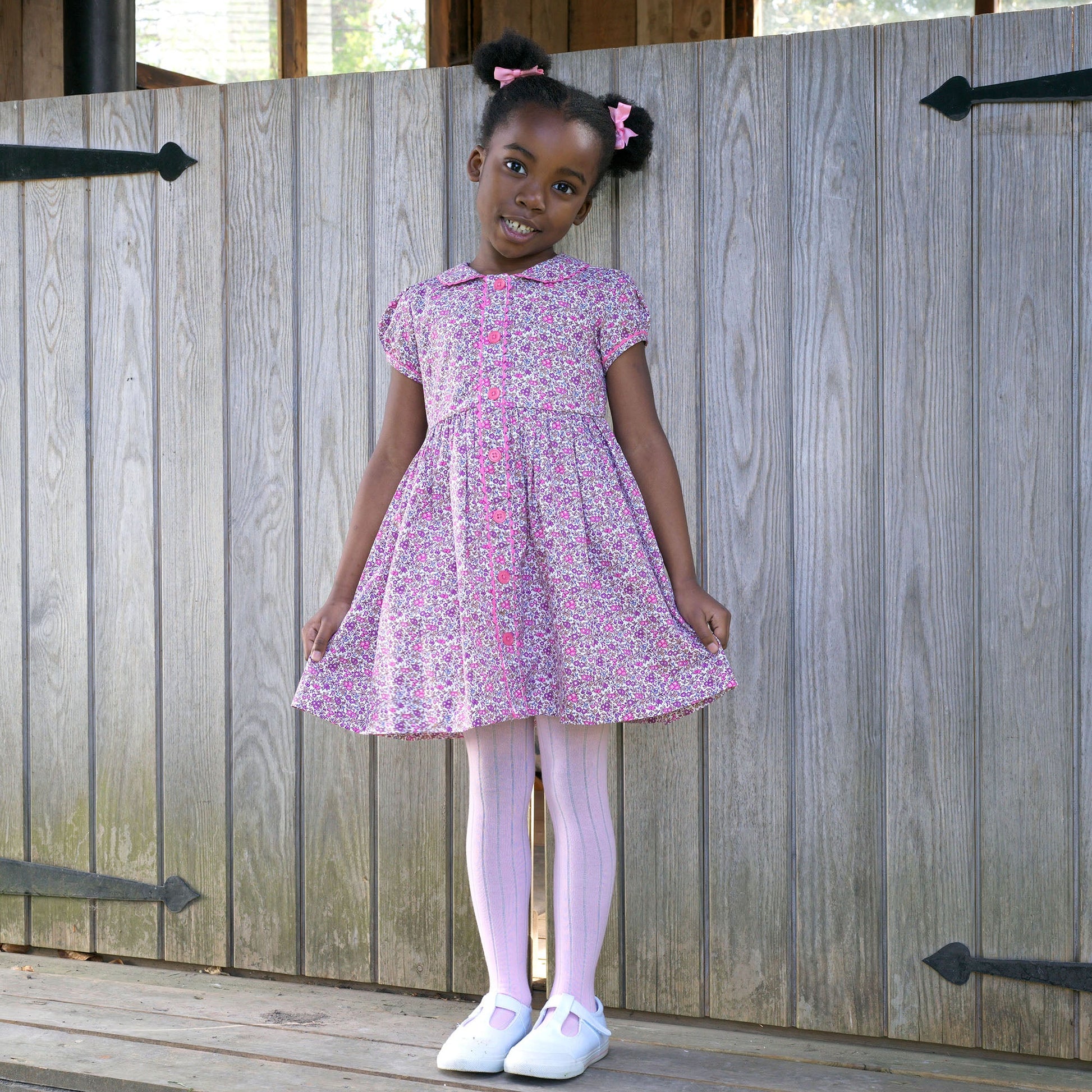 Rachel Riley London Girls Purple Floral Button Front Dress
