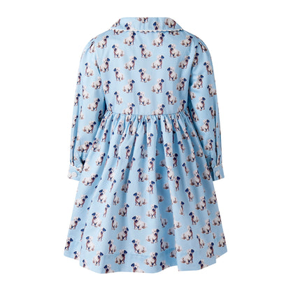 Rachel Riley London Girls Blue Puppy Dog Button Front Dress by Rachel Riley