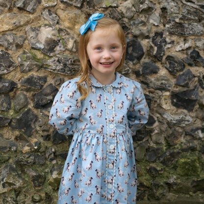 Rachel Riley London Girls Blue Puppy Dog Button Front Dress by Rachel Riley