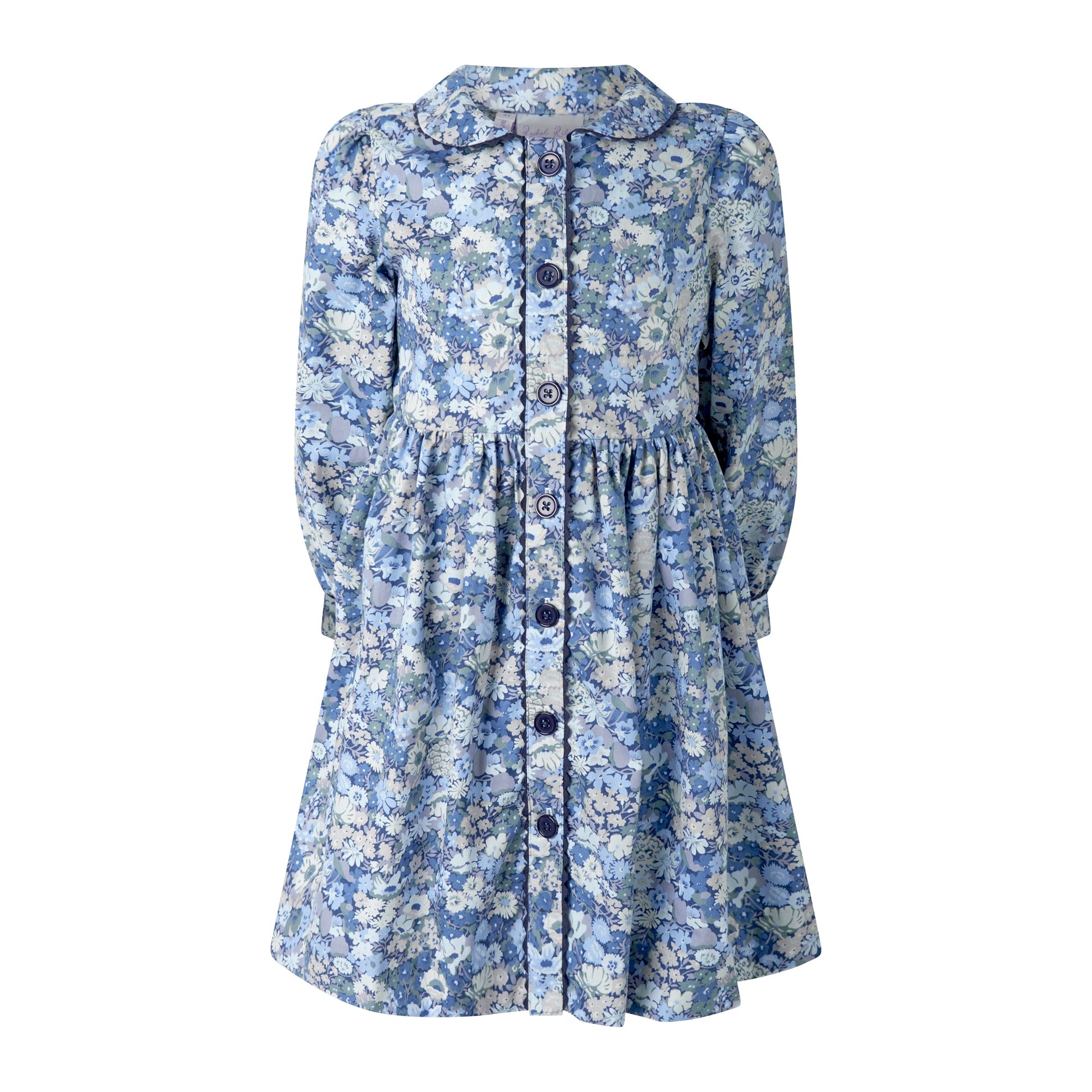Rachel Riley London Girls Blue Floral Button-Front Dress