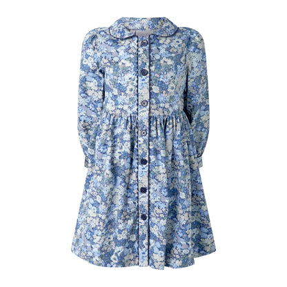 Rachel Riley London Girls Blue Floral Button-Front Dress by Rachel Riley
