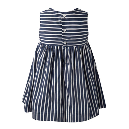Rachel Riley London Girls Nautical Navy Blue Striped Bow Dress by Rachel Riley