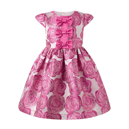 Rachel Riley London Girls Pink Rose Damask Party Dress with Bows by Rachel Riley