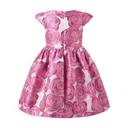 Rachel Riley London Girls Pink Rose Damask Party Dress with Bows by Rachel Riley