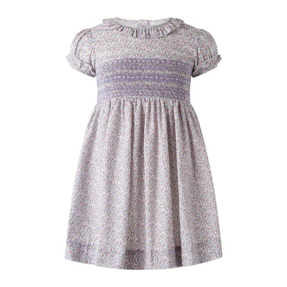 Rachel Riley London Girls Lavender Frill Collar Smocked Bodice Dress by Rachel Riley