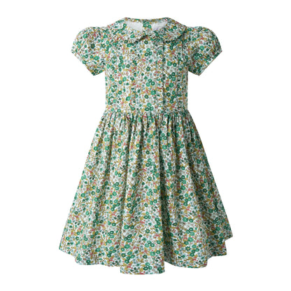 Rachel Riley London Girls Green Autumn Botanical Frill Front Dress 6Y