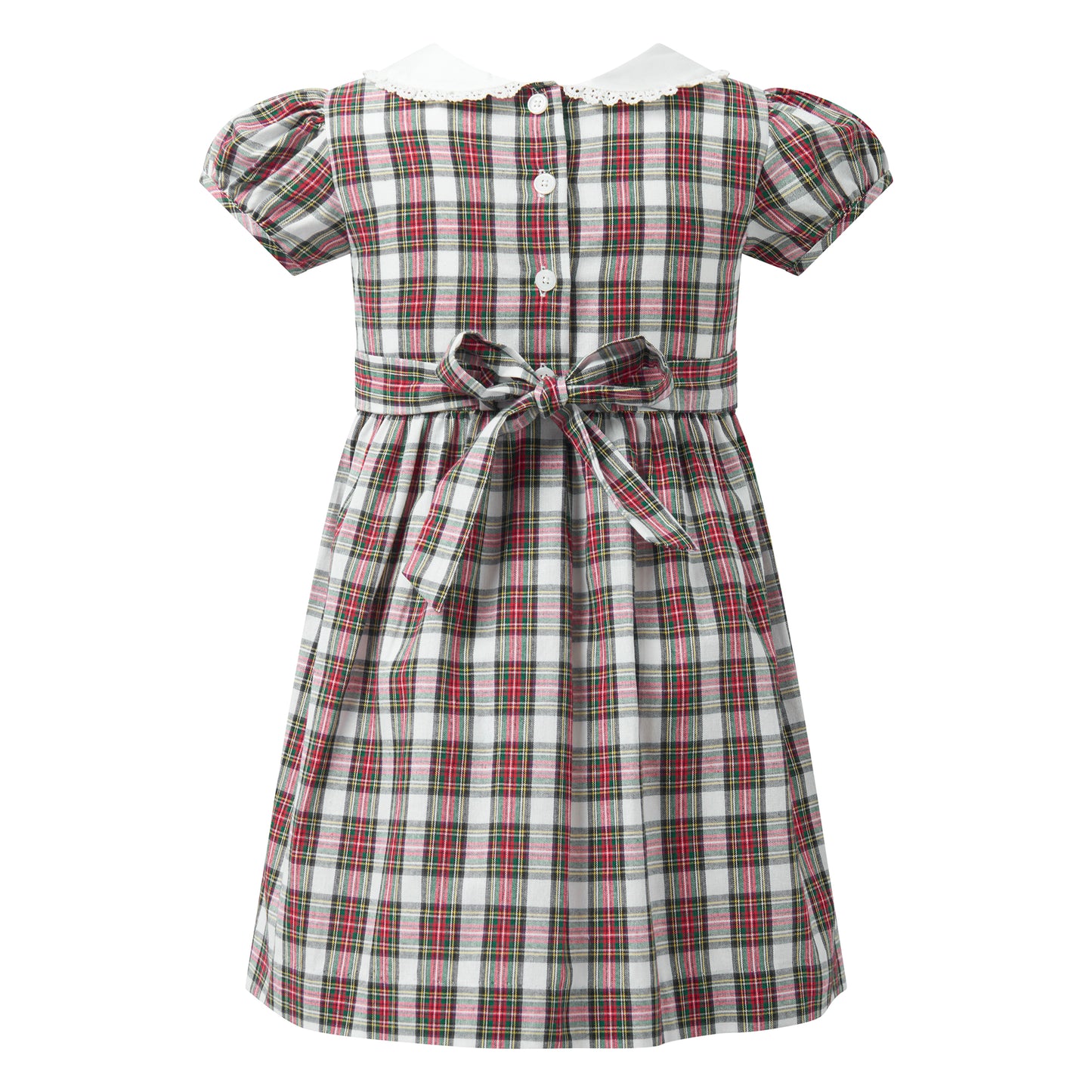 Rachel Riley Girls Green & Red Holiday Tartan Plaid Dress - White Collar