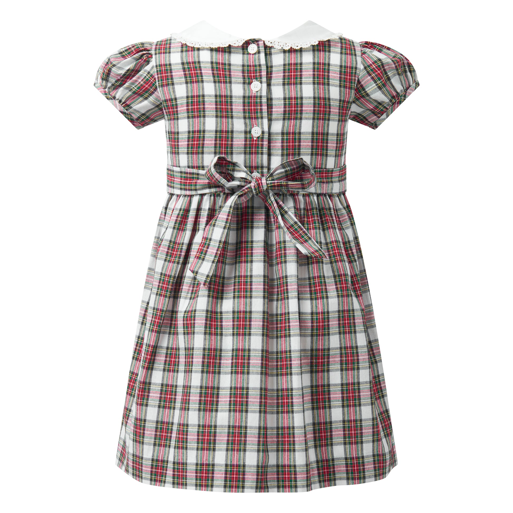 Rachel Riley Girls Green & Red Holiday Tartan Plaid Dress - White Collar