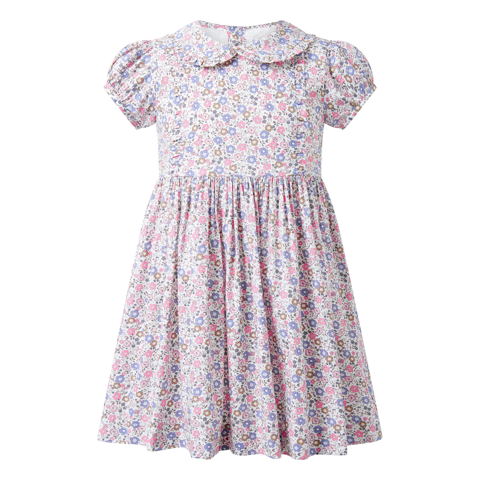 Rachel Riley London Girls Pink & Blue Floral Frill Front Dress