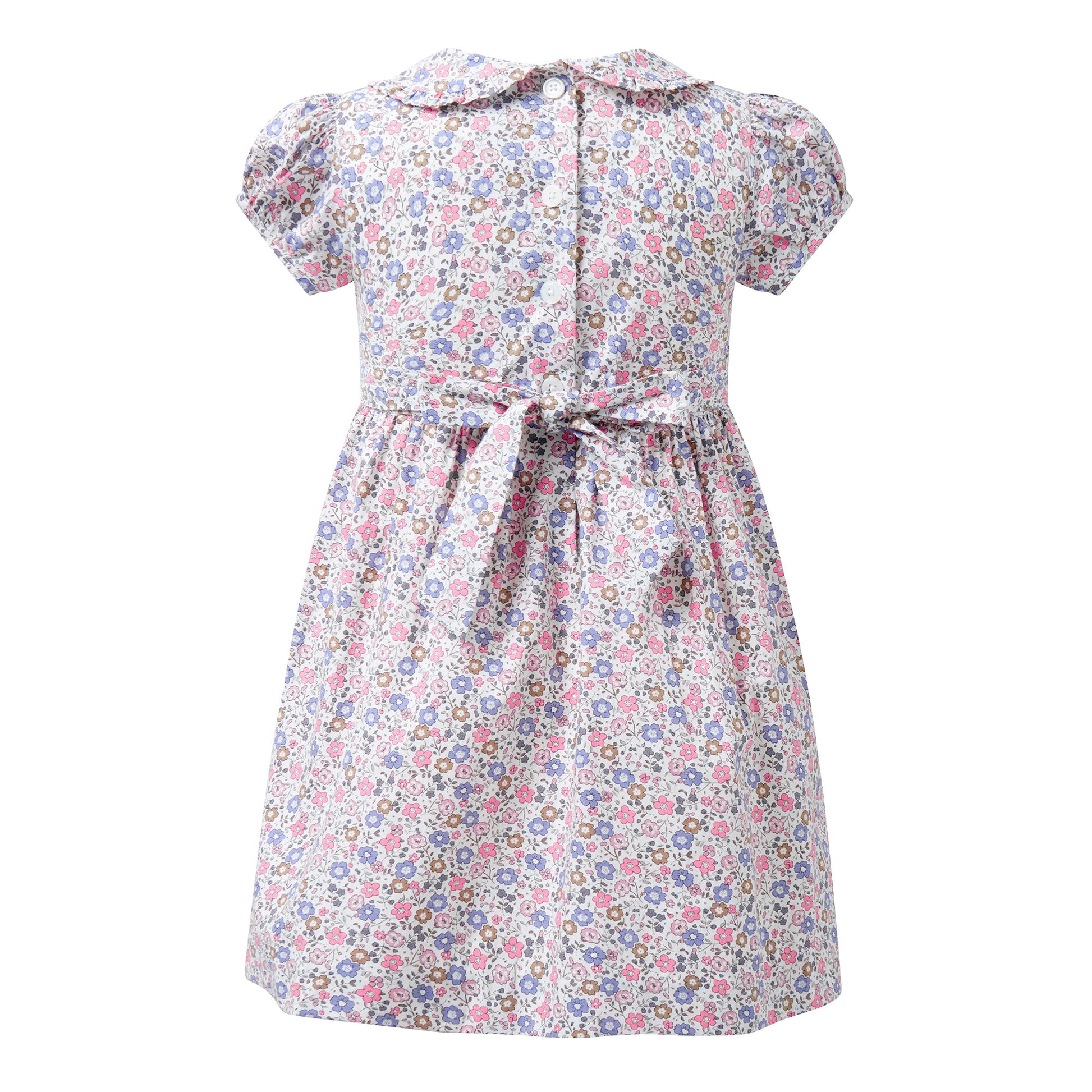 Rachel Riley London Girls Pink & Blue Floral Frill Front Dress