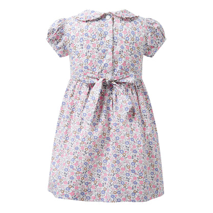 Rachel Riley London Girls Pink & Blue Floral Frill Front Dress by Rachel Riley
