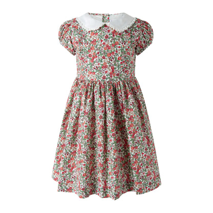 Rachel Riley London Girls Autumn Botanical Floral Frill Front Dress with Collar by Rachel Riley