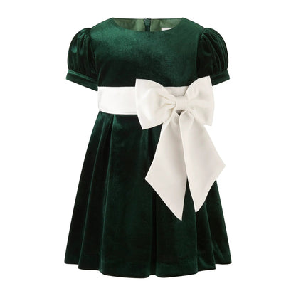 Rachel Riley London Girls Green Velvet Holiday Party Dress - Ivory Sash by Rachel Riley