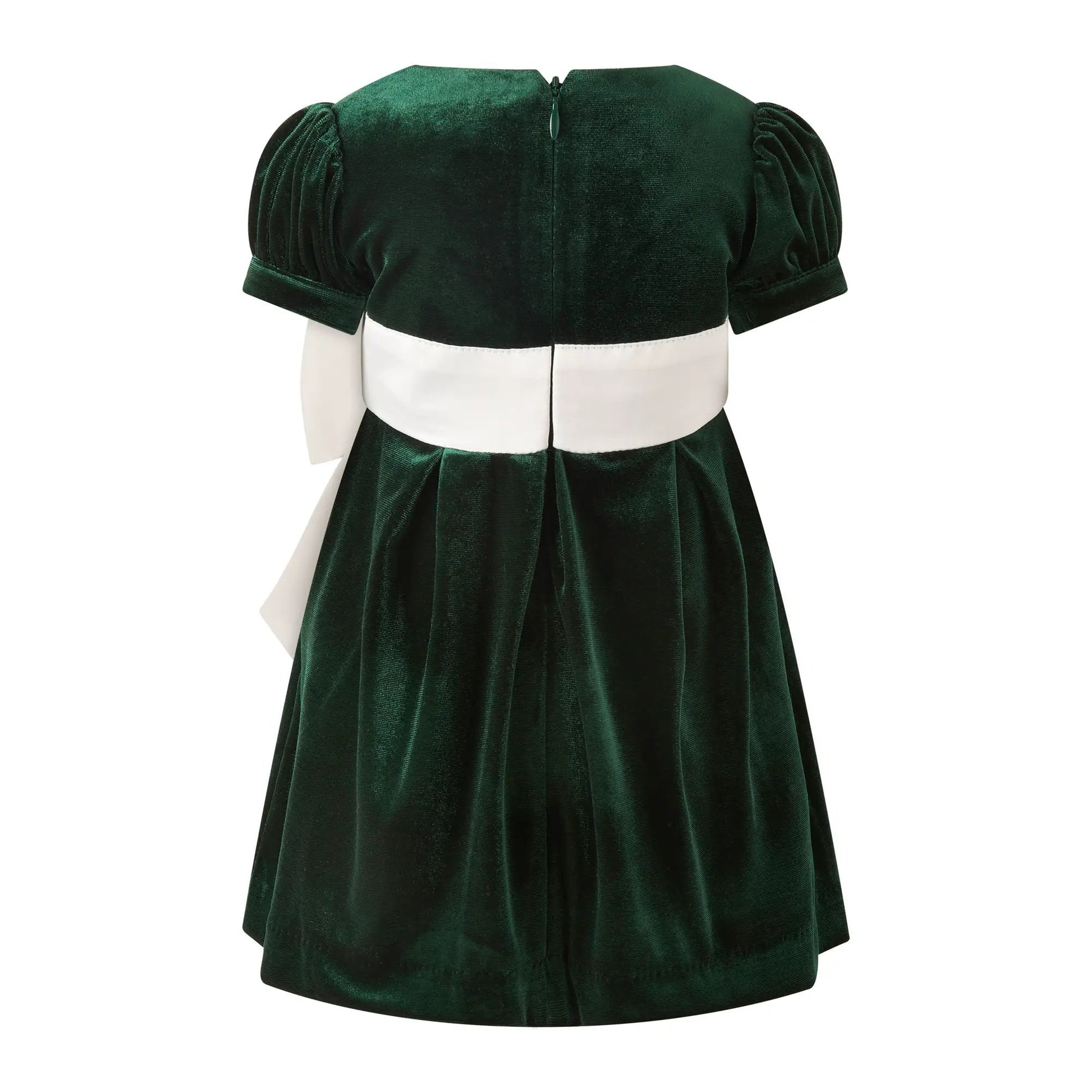 Rachel Riley London Girls Green Velvet Holiday Party Dress - Ivory Sash