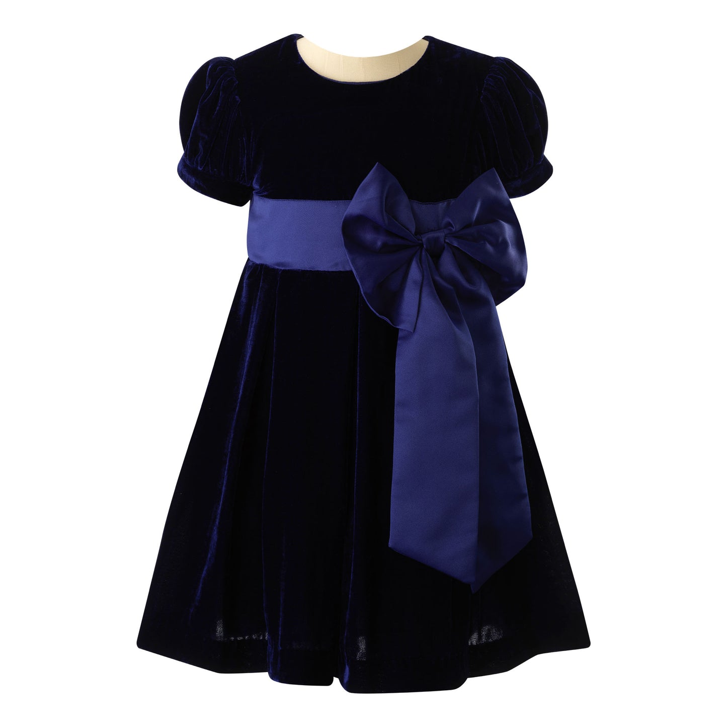 Rachel Riley London Girls Crushed Velvet Holiday Bow Dress - Navy Blue by Rachel Riley