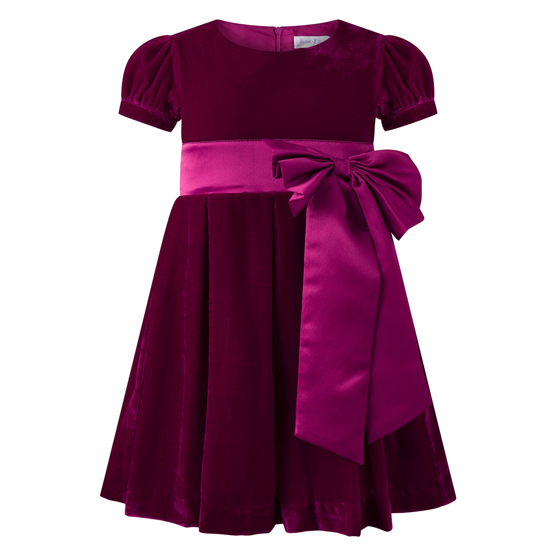 Rachel Riley London Girls Crushed Velvet Holiday Bow Dress - Fuchsia 5Y
