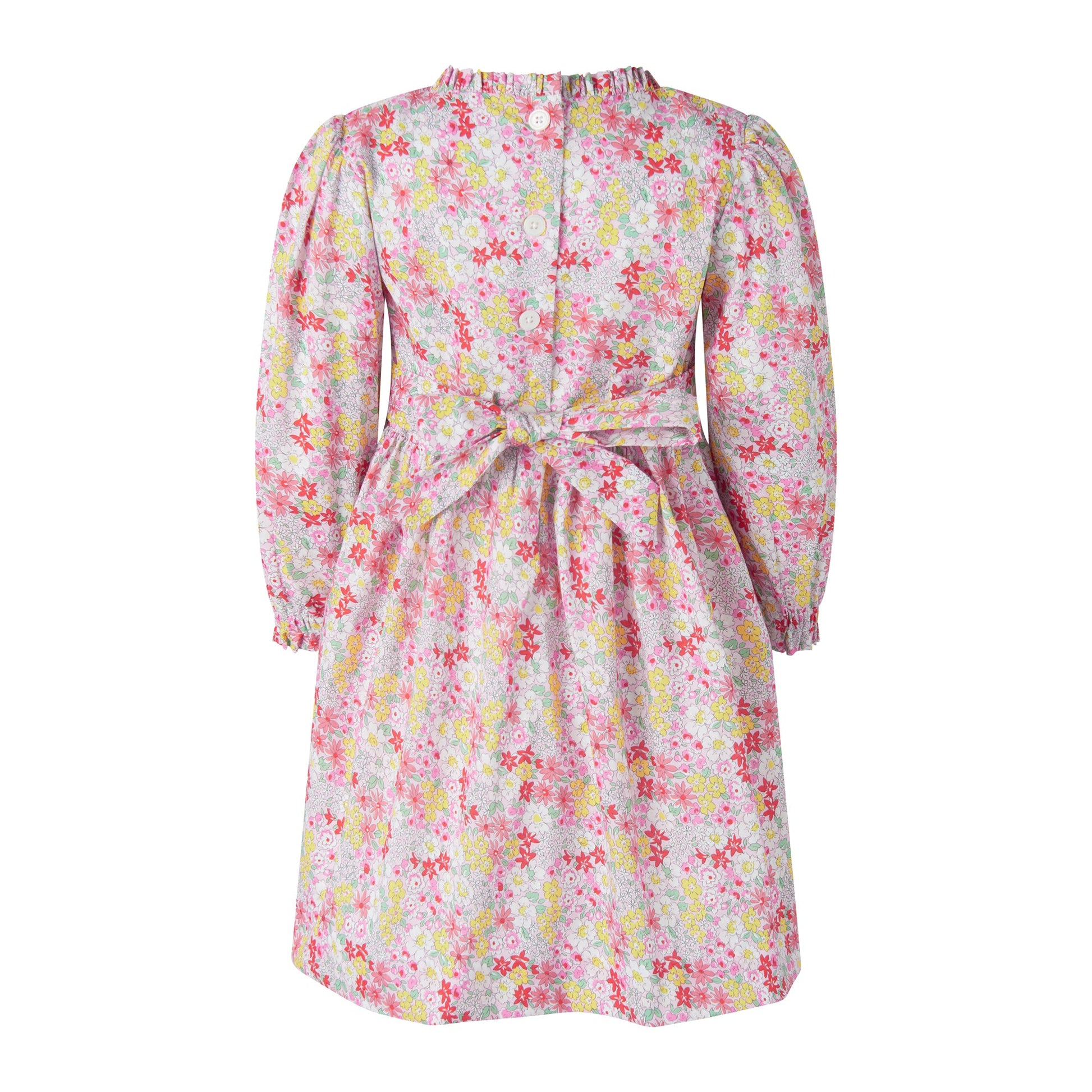 Rachel Riley London Girls Pink Ditsy Garden Floral Ruched Dress