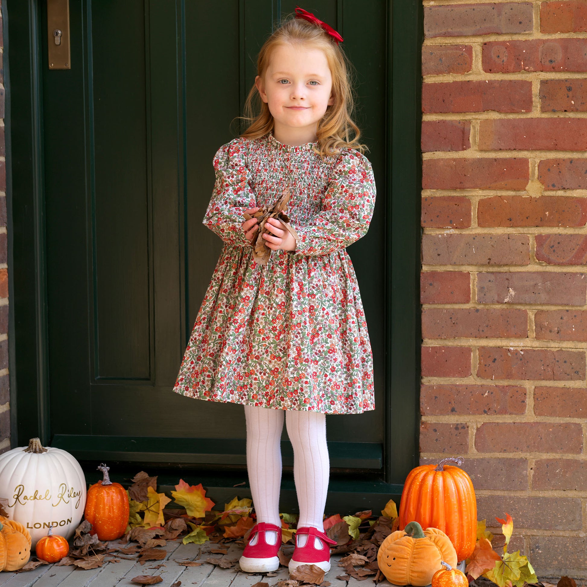 Rachel Riley London Girls Autumn Floral Botanical Ruched Dress 10Y