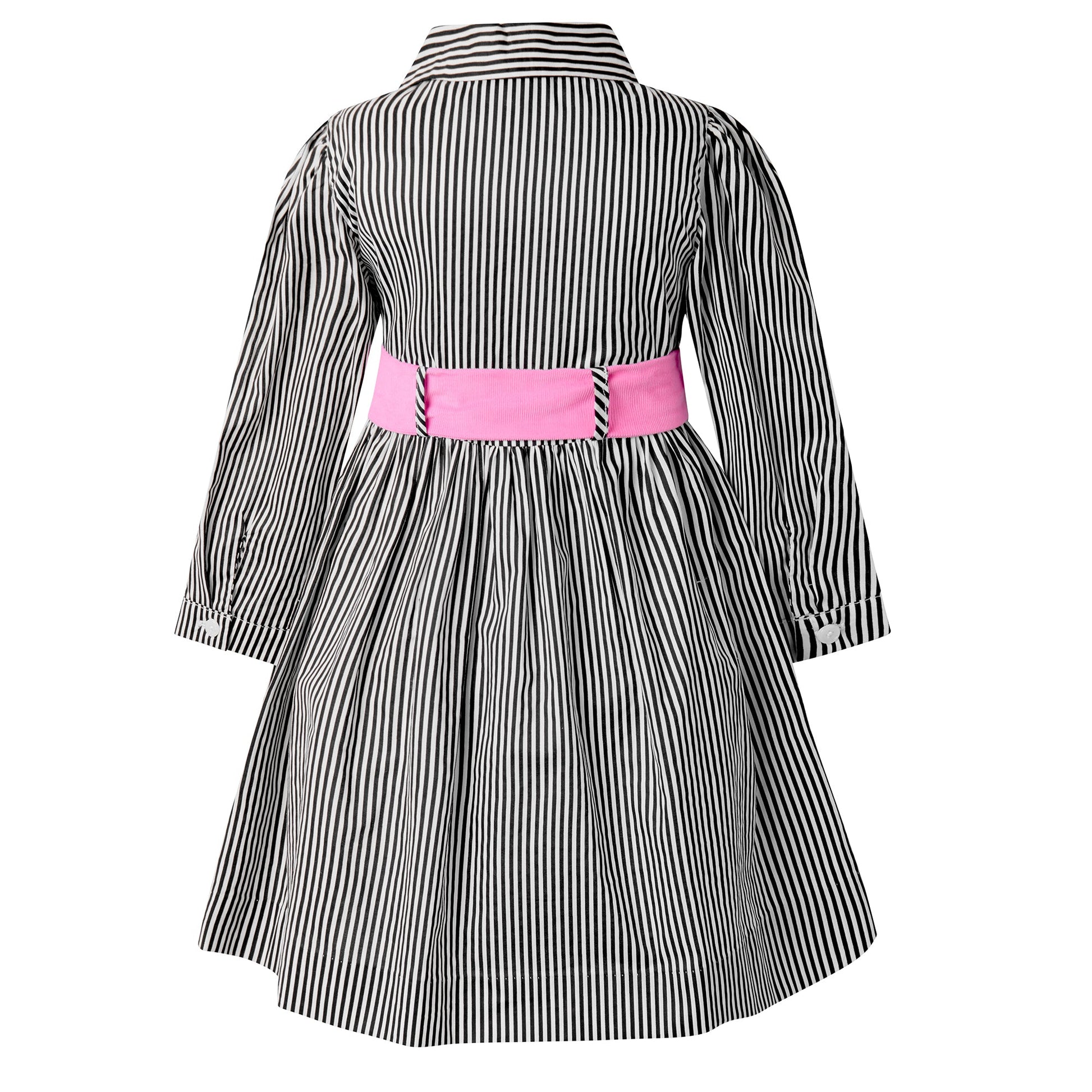 Rachel Riley London Girls Black Striped Shirt Dress - Hot Pink Sash 8Y Rachel Riley London Girls Black Striped Shirt Dress - Hot Pink Sash 8Y