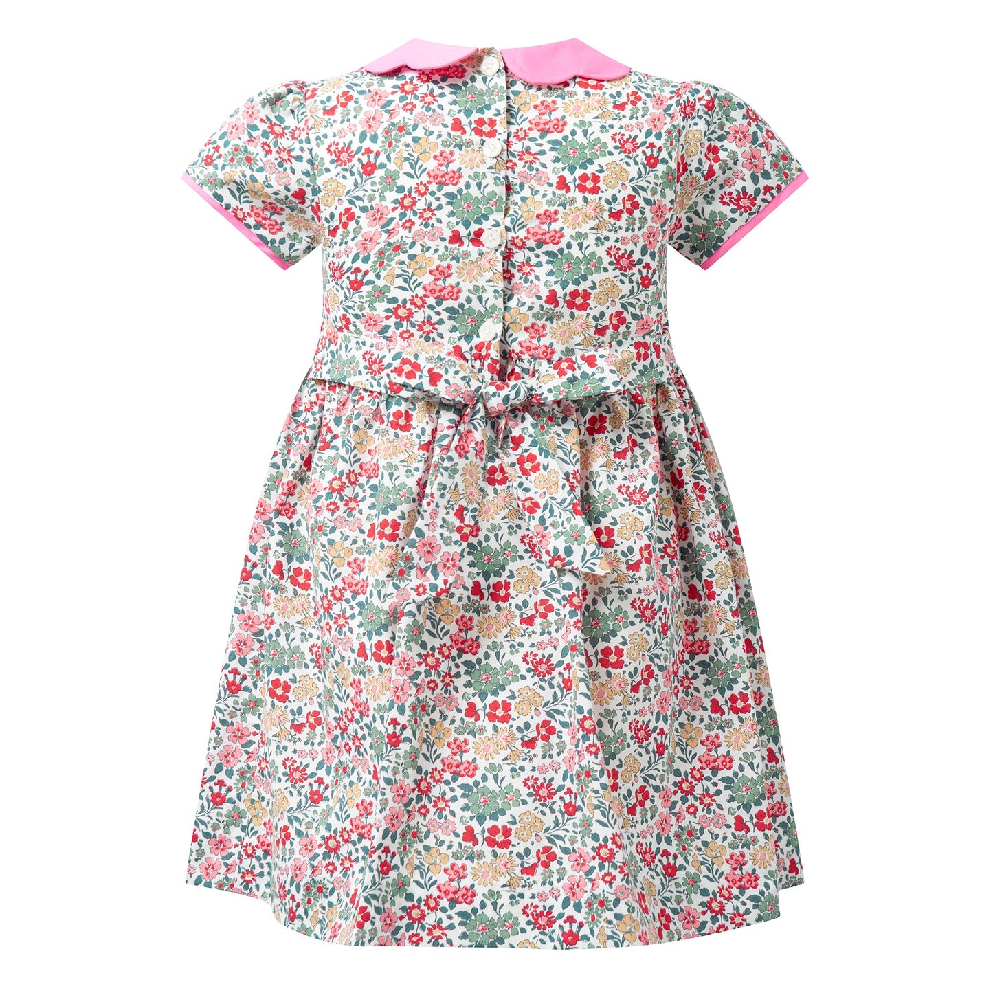 Rachel Riley London Girls Pink Floral Smocked Dress - Scallop Petal Collar by Rachel Riley