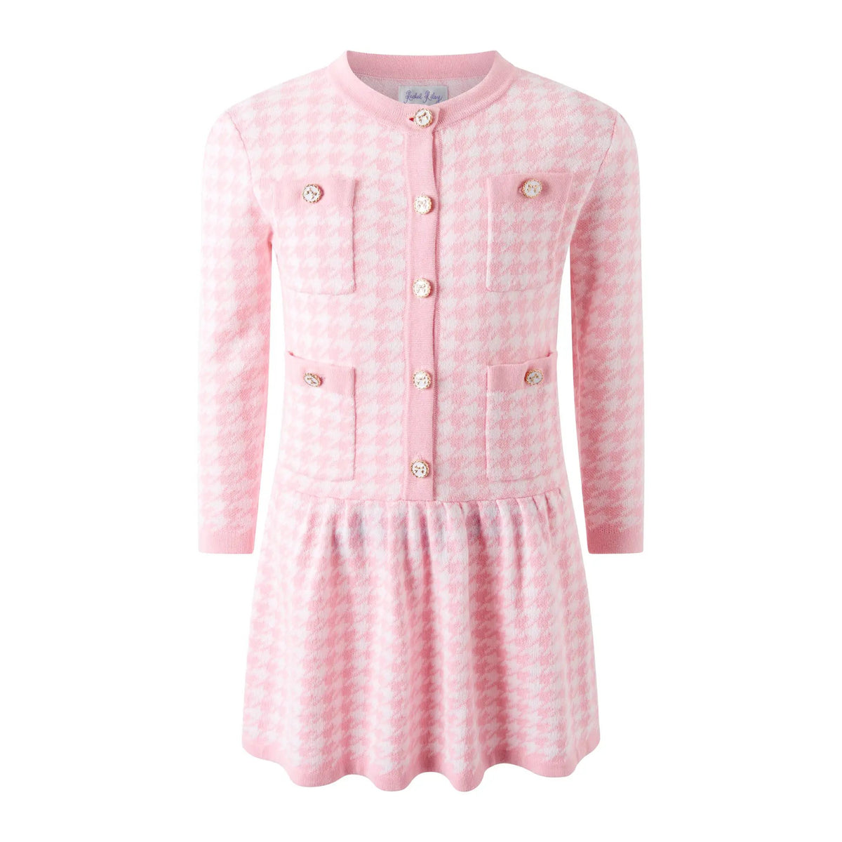 Rachel Riley London Girls Pink Houndstooth Knit Dress by Rachel Riley