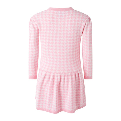 Rachel Riley London Girls Pink Houndstooth Knit Dress by Rachel Riley