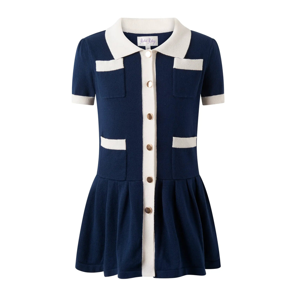 Rachel Riley London Girls Navy Blue Knit Pleated Dress