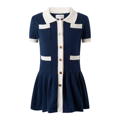 Rachel Riley London Girls Navy Blue Knit Pleated Dress by Rachel Riley