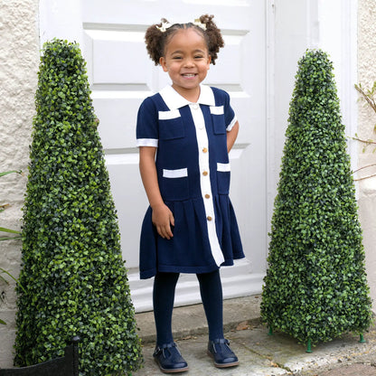 Rachel Riley London Girls Navy Blue Knit Pleated Dress by Rachel Riley