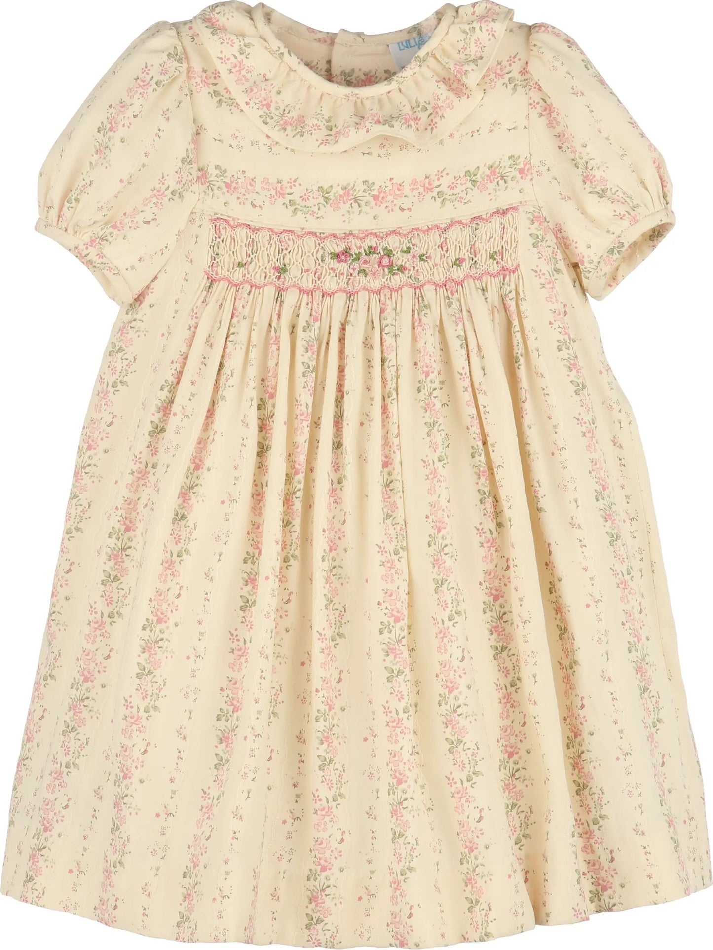 Luli & Me Girls Yellow Autumn Tapestry Dress - Pink Smocking by Luli & Me