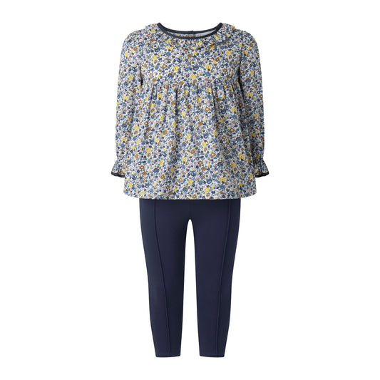 Rachel Riley London Girls Navy Blue Floral Blouse and Leggings Set by Rachel Riley