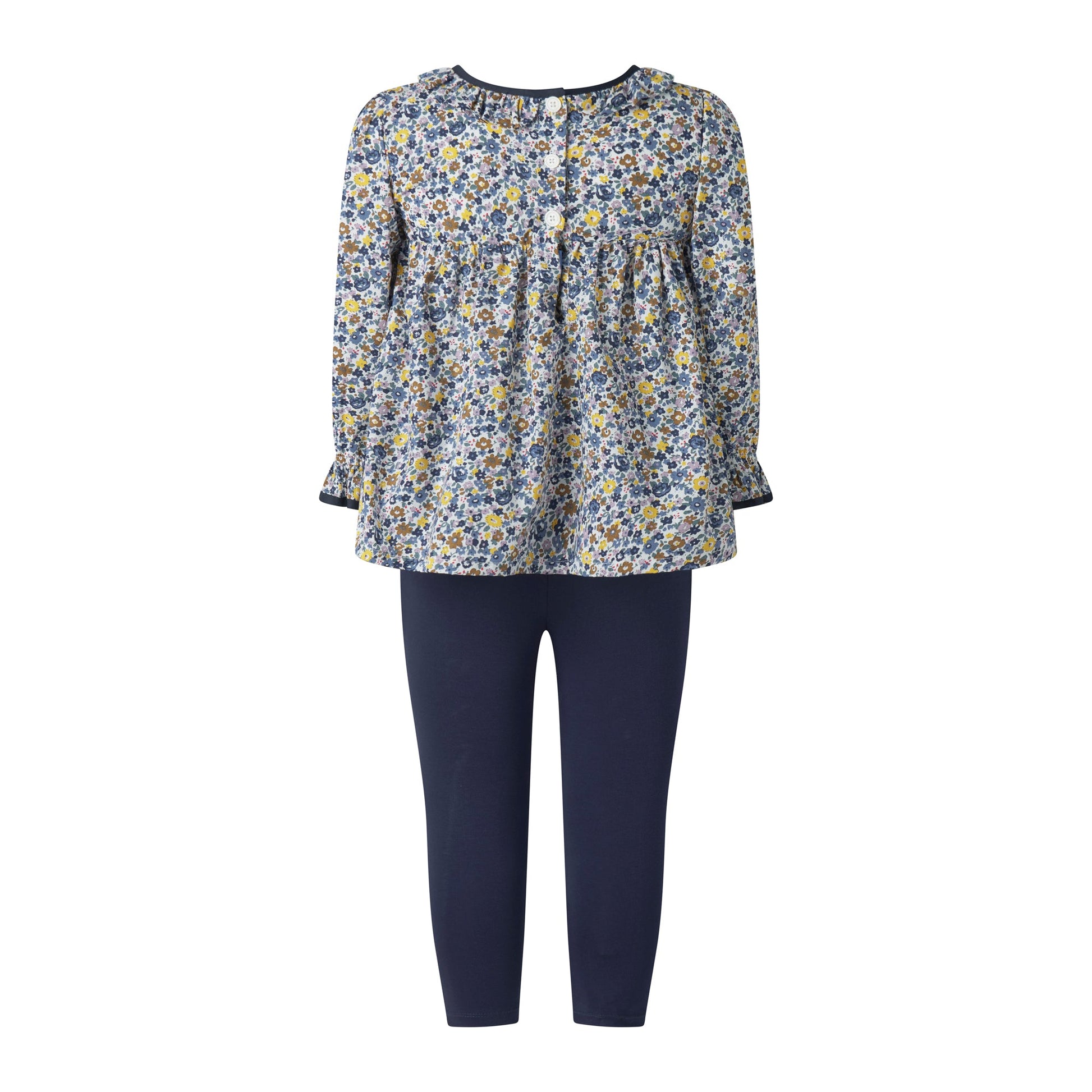 Rachel Riley London Girls Navy Blue Floral Blouse and Leggings Set