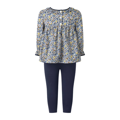 Rachel Riley London Girls Navy Blue Floral Blouse and Leggings Set by Rachel Riley