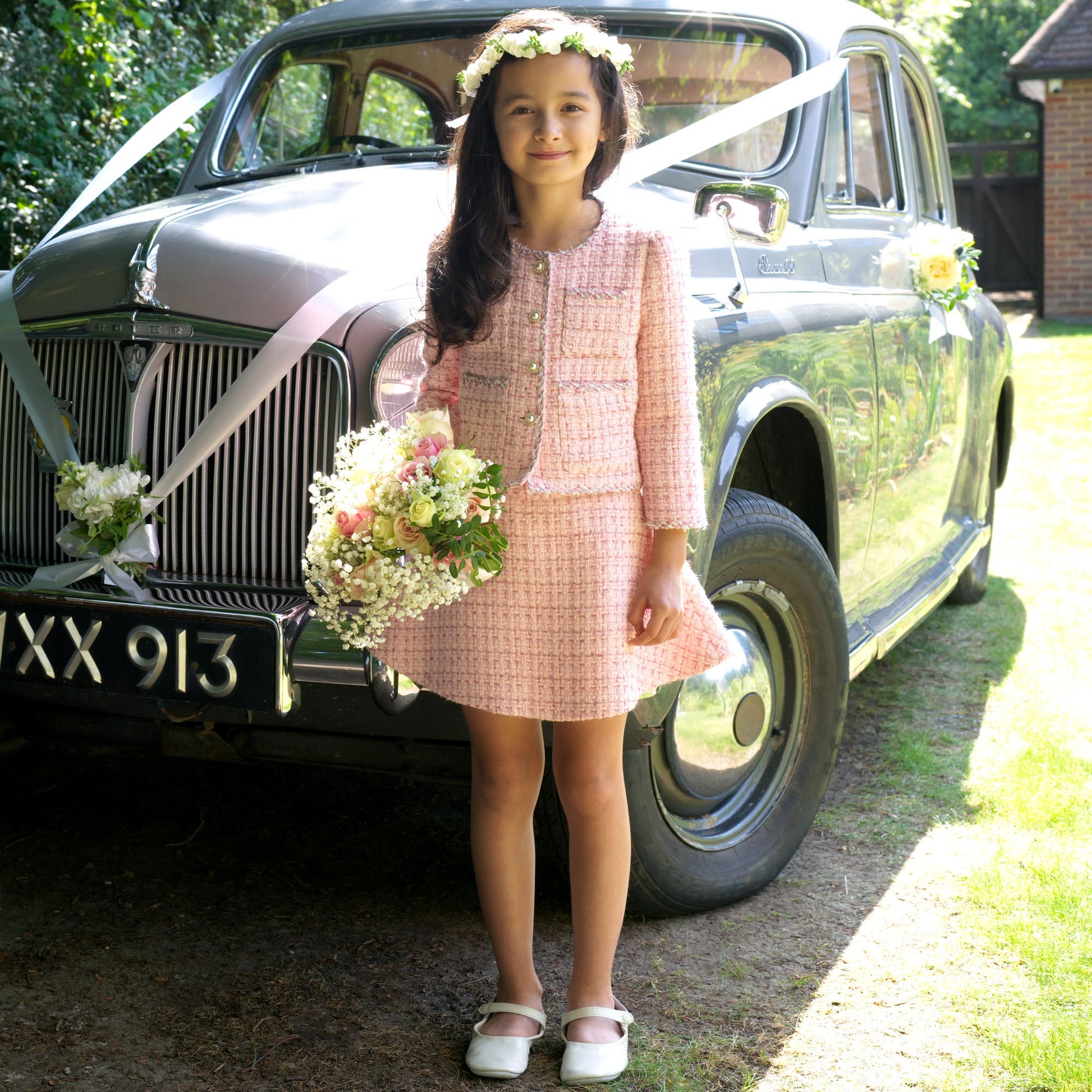 Rachel Riley London Girls Pink Tweed Jacket & Skirt Set