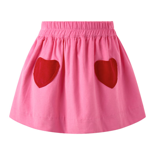 Rachel Riley London Girls Pink & Red Heart Pocket Baby Cord Skirt by Rachel Riley
