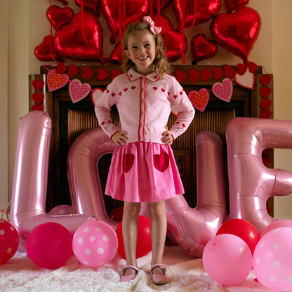 Rachel Riley London Girls Pink & Red Heart Pocket Baby Cord Skirt by Rachel Riley