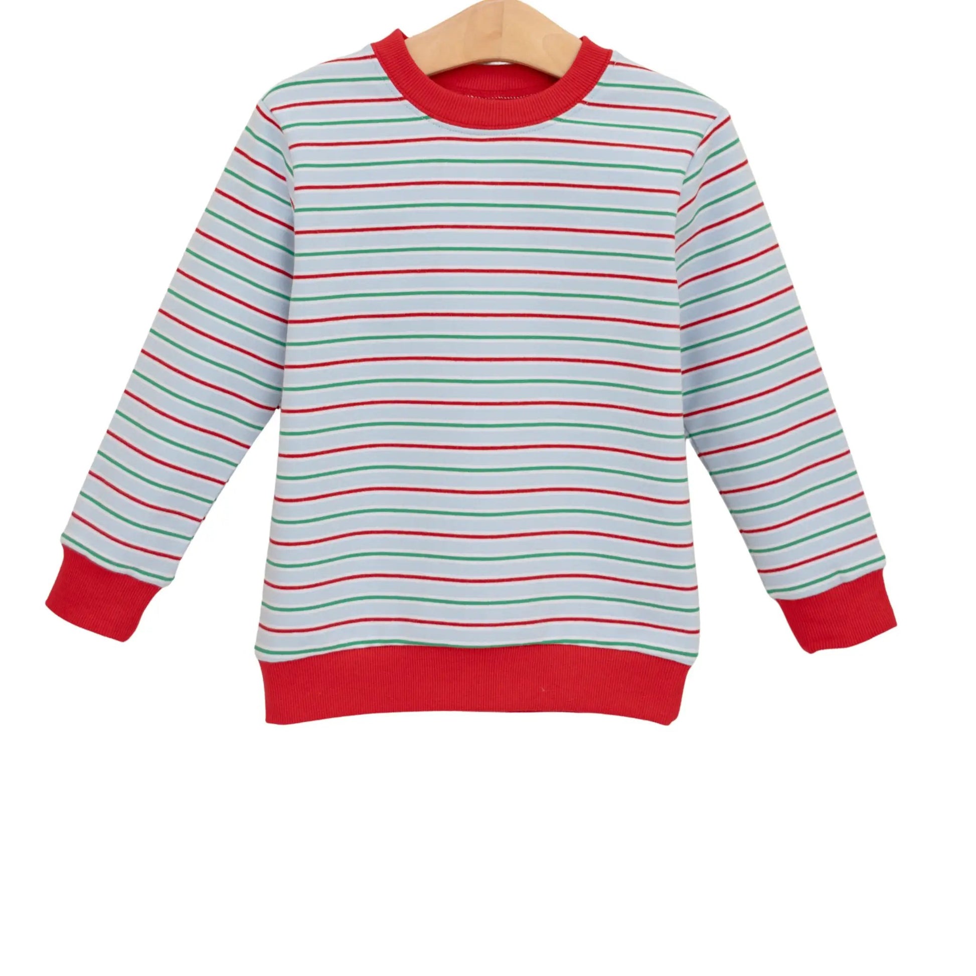 Trotter Street Kids Boys Blue French Terry Pullover - Merry & Bright Stripe