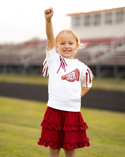 Yellow Lamb Girls Gameday Cheerleader Cheer Skirt Set - Burgundy