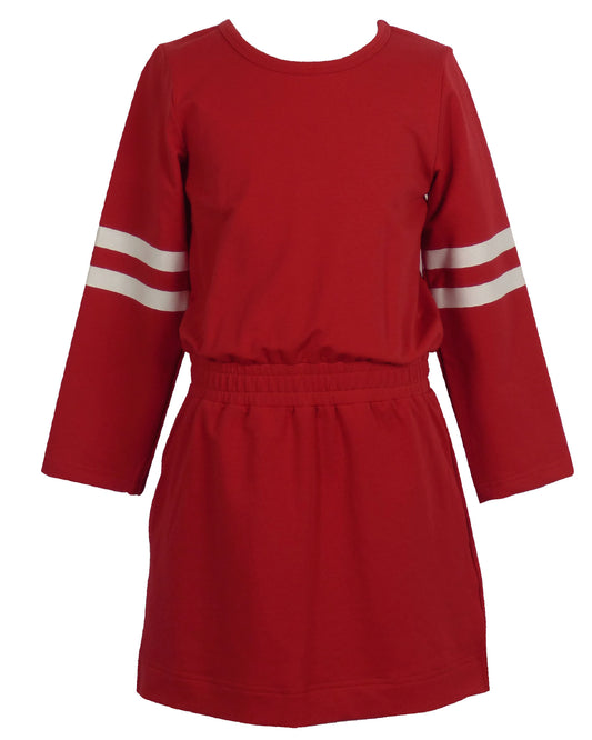 Yellow Lamb Girls Game Day Jersey Stripes Dress - Burgundy