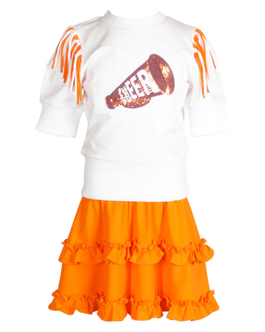 Yellow Lamb Girls Gameday Cheerleader Cheer Skirt Set - Orange