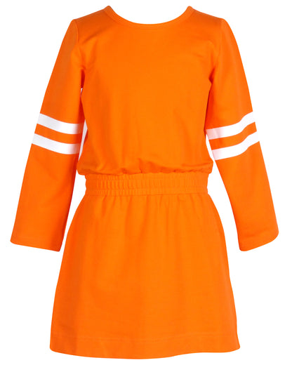 Yellow Lamb Girls Game Day Jersey Stripes Dress - Orange