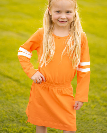 Yellow Lamb Girls Game Day Jersey Stripes Dress - Orange