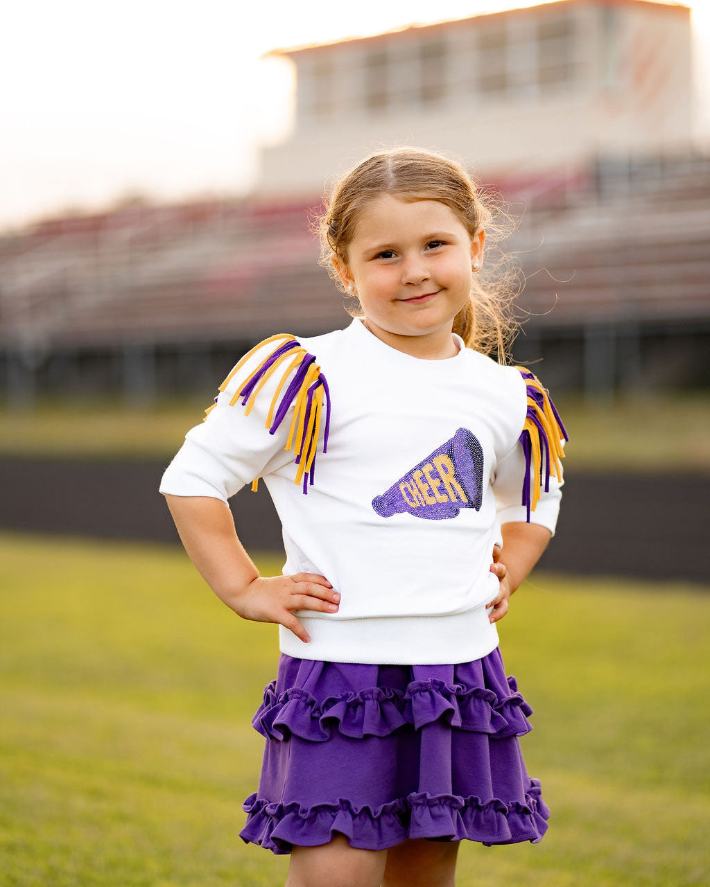 Yellow Lamb Girls Gameday Cheerleader Cheer Skirt Set - LSU Purple & Yellow