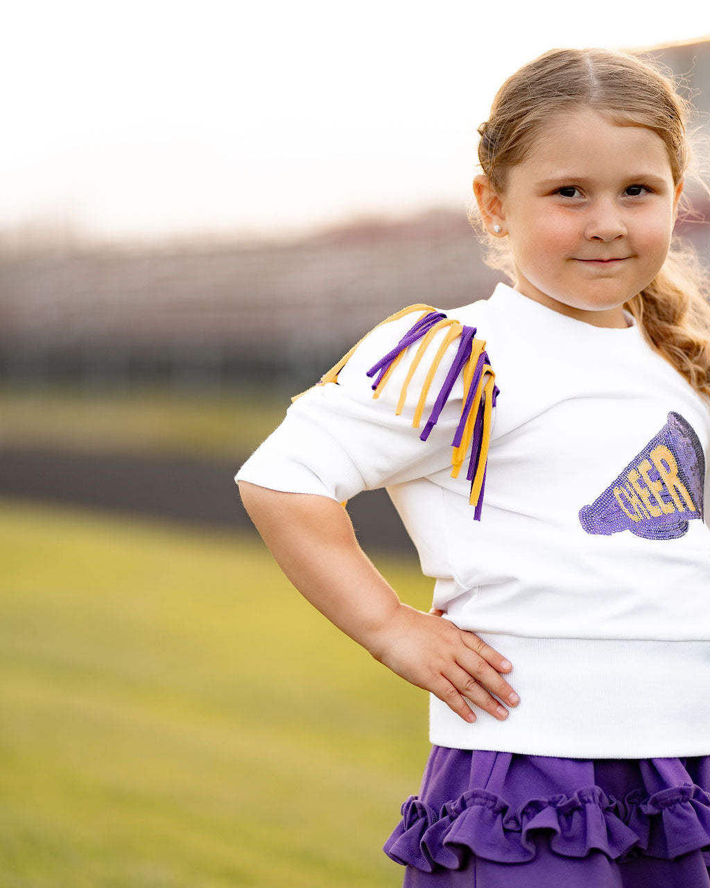 Yellow Lamb Girls Gameday Cheerleader Cheer Skirt Set - LSU Purple & Yellow